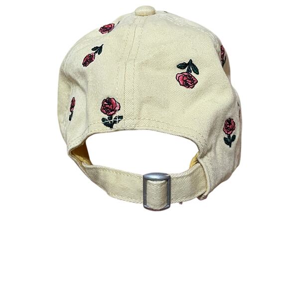 Pale Pastel Yellow Cotton Adjustable Baseball Hat Ditsy Pink Embroidered Flowers - Picture 2 of 7